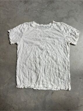 Issey Miyake White Crinkled Short-Sleeve Crewneck Top